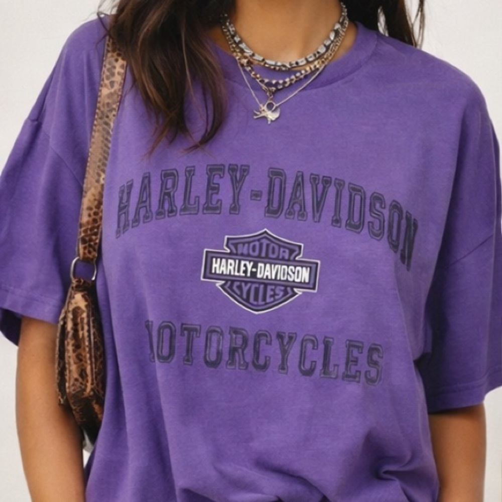 Harley Davidson Purple Graphic Tee Virginia Beach Y2K Motorcycle Biker Shirt - Picture 2 of 9